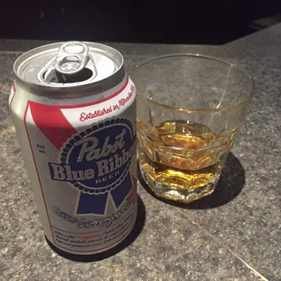 PBR and a shot of whiskey.