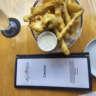 Fried shrooms, asparagus, broccoli,  onion,  and cauliflower
