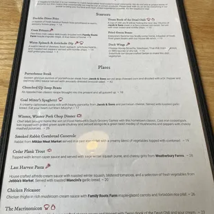 a menu on a table