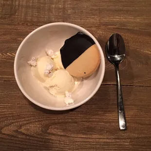 Bone marrow cookie and popcorn ice cream
