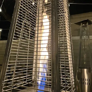 Nice heater to keep rooftop diners warm.