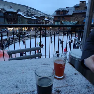 a view of a snowy ski resort