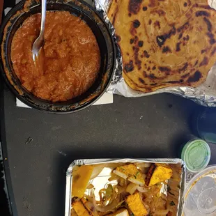 Lamb Rogan Josh, a huge Paratha, and Paneer Tikka (Delivery)