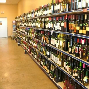 Wine wall. Wines from Spain, Chile, Argentina, Australia, New Zealand, California and states. Large selection of local wines.