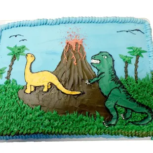A custom dinosaur cake.