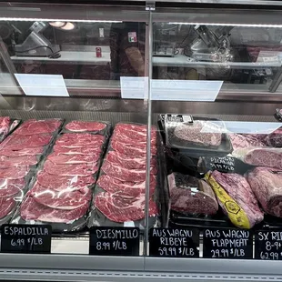 a variety of raw meat