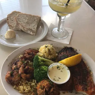 Combo Fish and Shrimp Special and a margarita