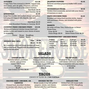 the menu of the restaurant