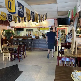 The dining was social distanced by occupied some tables with chairs on top