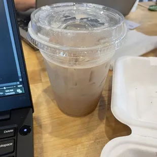 Iced chai latte with oatmilk