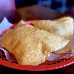 Sopapilla, A fry bread like BEIGNETS but larger, we love 2 eat these w/the local Lavender honey. Divine. Highest Recommendations.
