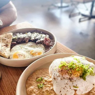 Biscuit and gravy,  steak and eggs