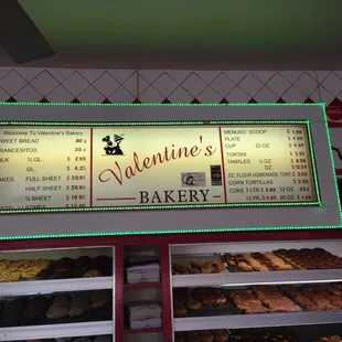 Menu for bakery goods