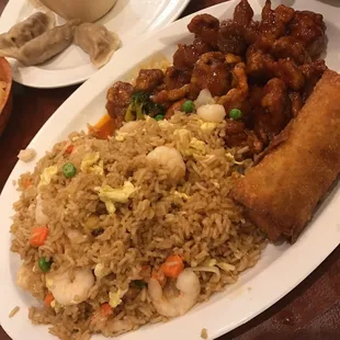 Orange chicken with shrimp fried rice