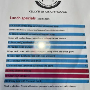 Lunch Specials Menu