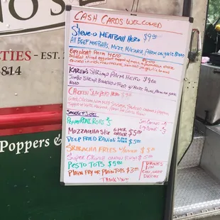 a menu on the side of the truck