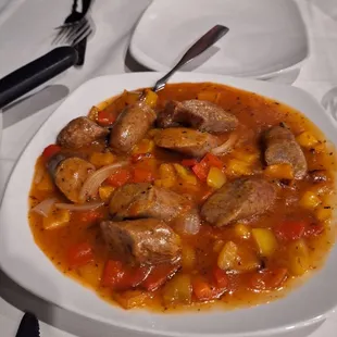 Sausage and peppers.