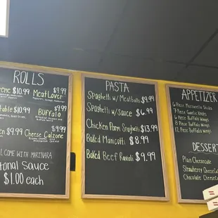 Menu on wall