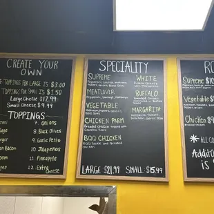 Menu on wall