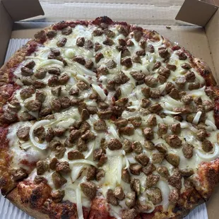 Sausage and onion pizza