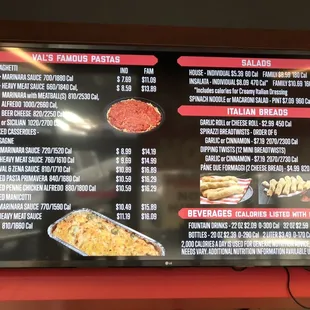 menu and prices