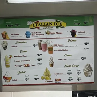 Italian ice menu