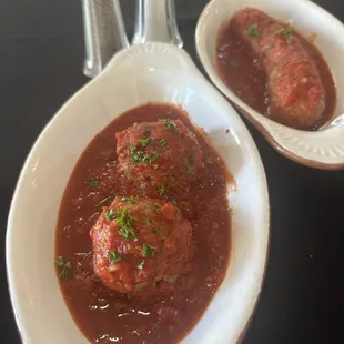 Homemade meatballs and sausage. Delicious