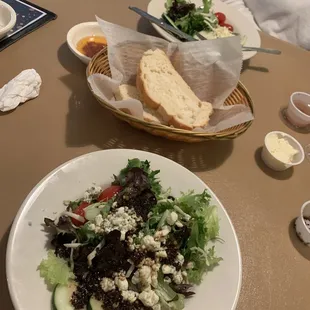 a salad and bread