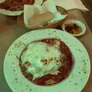 Chicken Parmigiana with angel hair pasta!