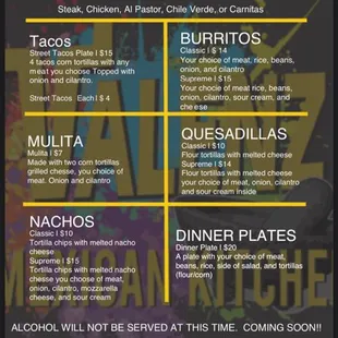This is our opening up menu. Menu will change over time