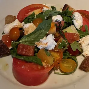 Tomato Salad with Spinach, Watermelon &amp; Mozzarella Cheese, 8.7.2021.