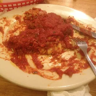 Sorry guys. This was what remained of the Italian trio (veal, chicken, plain lasagna). I got about 50% done. Veal is the best  of the trio.