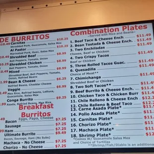 Burritos, combo plates &amp; breakfast burritos 3.2.2025