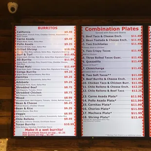 Menu Part 1 as of June 2023