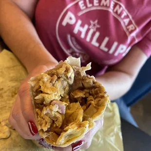 Breakfast Burrito! Ham, eggs, cheese and beans! It was delicious, served nice and hot and HUGE!!!