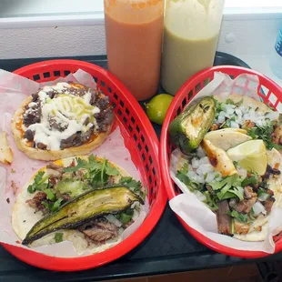 Two tacos on the right, a taco and a sope on the left.  We ate in the small indoor section, but it's mainly for take out.