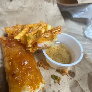 Ukoy with the shrimp tail Taron with banana and jackfruit