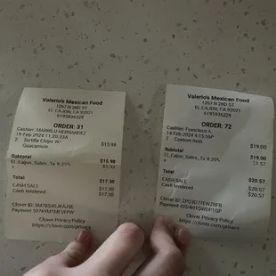 Two reciepts of two different days and prices