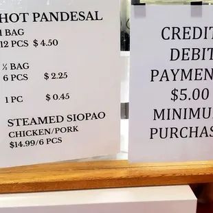 Hot Pandesal and Steamed Siopao Pricing