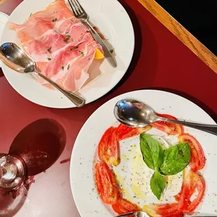 two plates of food on a table
