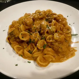 Orecchiette alla Salsiccia ($19.95): orecchiette pasta sautéed in a tomato cream sauce with mild Italian sausage -- on 8 March 2024