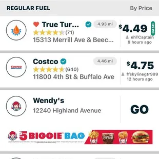 gasbuddy showing nearby station prices