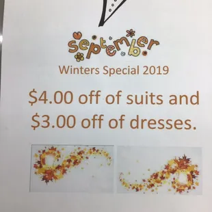 !!Monthly special!! 
This months special includes $4 off suits and $3 off dresses!!