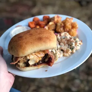 Thanksgetting Sandwich, Sweet Potato Tots, Loaded Tots, and Chipotle Mac Salad takeout. It was all delicious and super flavorful!