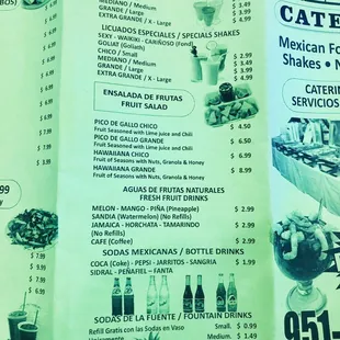Menu as of January 2019.
