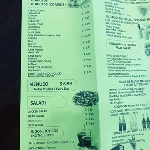 Menu as of January 2019.