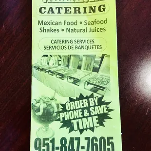 Menu as of January 2019.