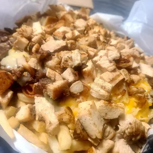 Christian Fries - beef, chicken, bacon, egg ontop of fries.