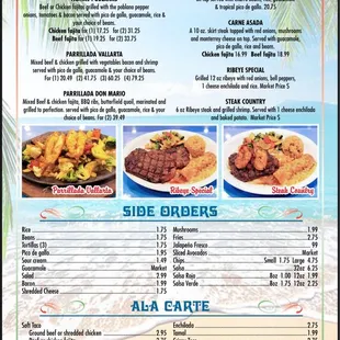 menu for sizzling fajittass