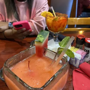 Strawberry margarita and a mango Nata